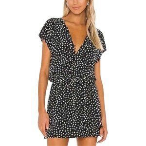 Rails Karla Mini Dress Black Ivory Spots Smocked Waist Rayon Blend Size L